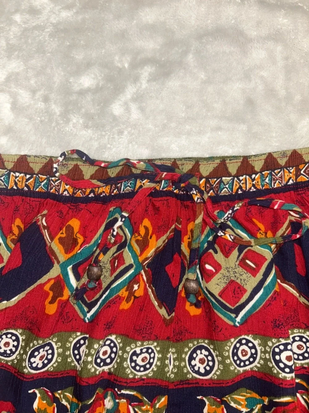 Classic Wide Leg Pants in Red Multicolor Tribal Print - Picture 3 of 4